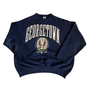 Vintage 90s Georgetown University Navy Blue Faded Thrashed Sweatshirt Size XL
